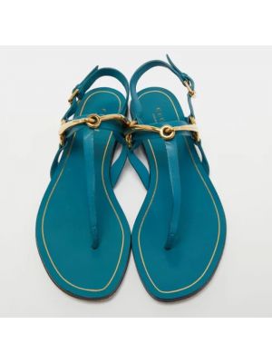 Sandały skórzane retro Gucci Vintage niebieskie