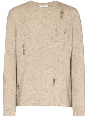 Плетен пуловер с протрити краища Helmut Lang кафяво