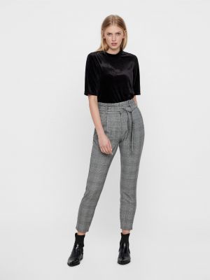 Kockované nohavice Vero Moda sivá