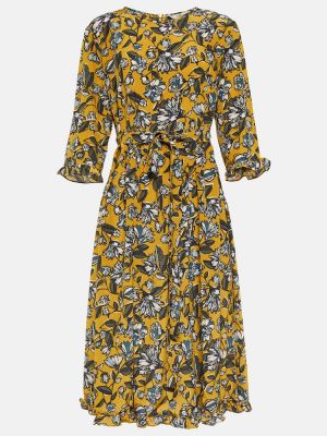 Jedwabna sukienka midi w kwiatki S Max Mara żółta