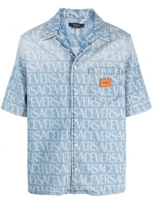 Raštuota džinsiniai marškiniai Versace mėlyna