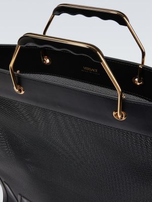 Кожени шопинг чанта Versace черно