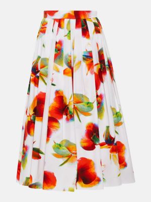 Pamučna midi suknja s cvjetnim printom Alexander Mcqueen bijela