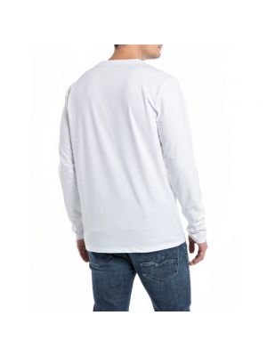 Camiseta de manga larga de algodón manga larga con bolsillos Replay blanco