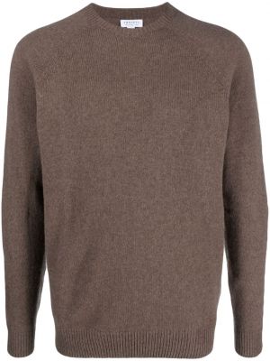 Volneni pulover z okroglim izrezom Sunspel rjava