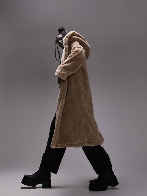 Пальто с капюшоном Topshop коричневое