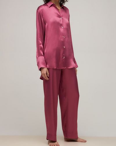 Bambusové saténové pyžamo Asceno růžové