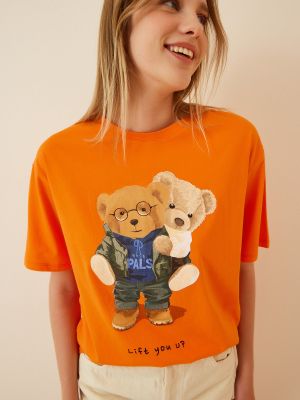 Oversized pletené tričko s potiskem Happiness İstanbul oranžové