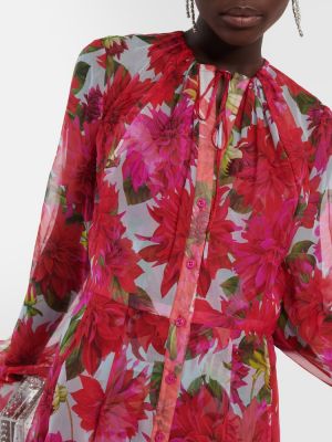 Robe mi-longue en soie à fleurs Oscar De La Renta rouge