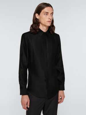 Jedwabna koszula z długim rękawem Fendi czarna