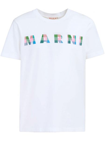 Памучна тениска с принт Marni бяло