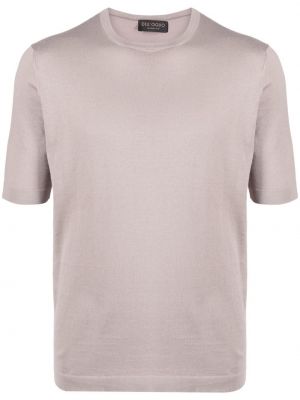 Bavlněné tričko s kulatým výstřihem Dell'oglio hnědé