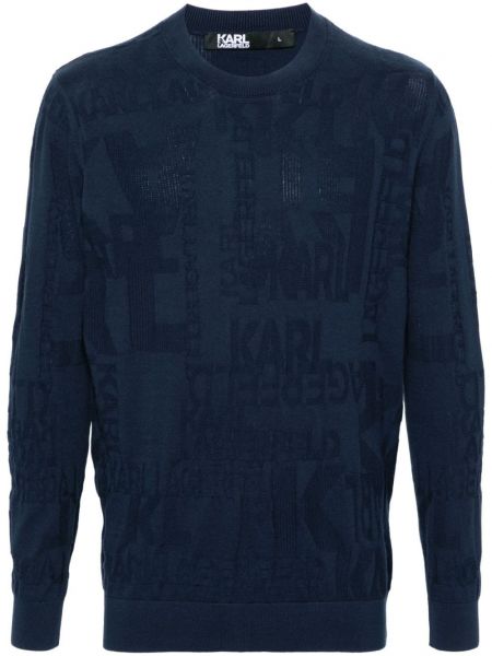 Жакардов памучен пуловер Karl Lagerfeld синьо