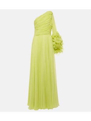 Jedwabna sukienka długa z falbankami Costarellos zielona