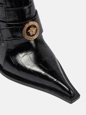 Lakuotos iš natūralios odos guminiai batai Versace juoda