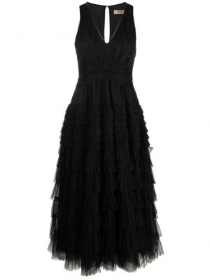 Sukienka midi bez rękawów z falbankami tiulowa Twinset czarna