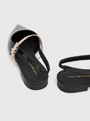 Bőr balerina cipők sarokkal Tommy Hilfiger fekete