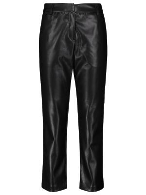 Zamatové kožené rovné nohavice z ekologickej kože Velvet čierna