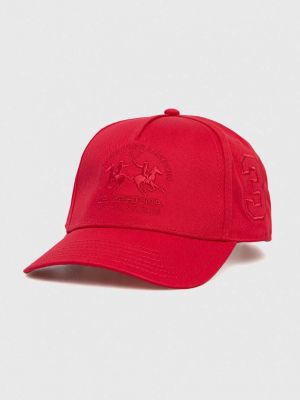 Памучна шапка с козирки с апликация La Martina червено