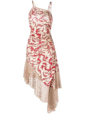 Asymetrické midi šaty s potiskem s abstraktním vzorem Maccapani červené