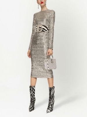 Dlouhé šaty s flitry Dolce & Gabbana stříbrné
