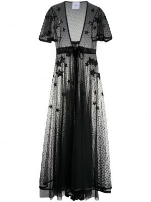 Läbipaistvad siidist tikitud kleit Annamode must