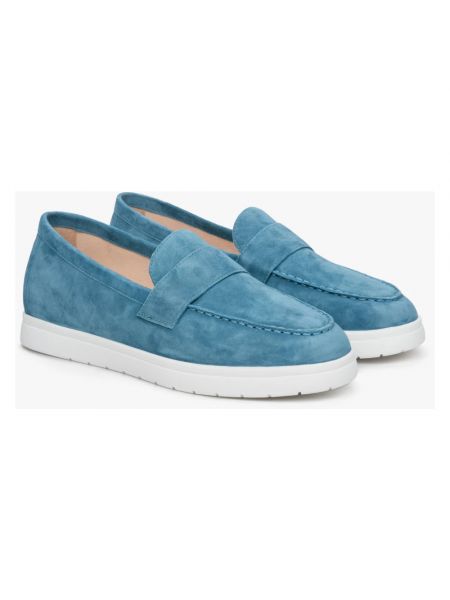 Welurowe loafers Estro niebieskie
