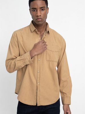 Джинсовая рубашка с карманами Tudors коричневая