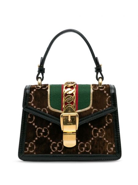 Zamatová taška Gucci Pre-owned hnedá