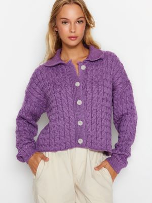 Tricou polo tricotate Trendyol violet