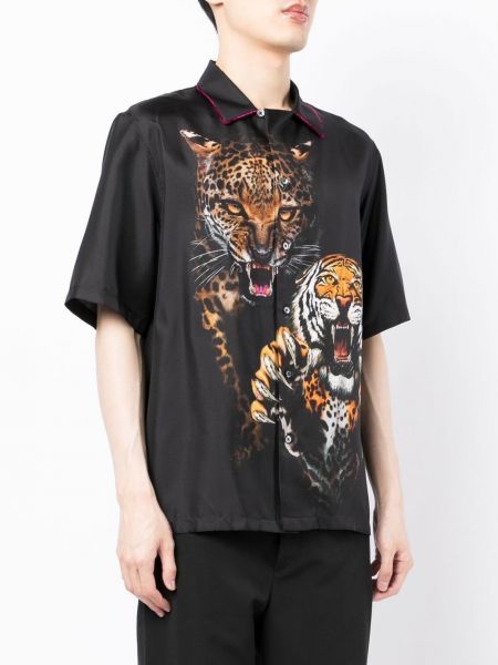 Jedwabna koszula z nadrukiem w tygrysie prążki Roberto Cavalli czarna