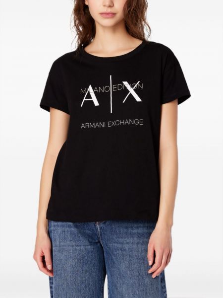 Kokvilnas t-krekls ar apdruku Armani Exchange melns