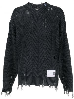 Памучен пуловер с протрити краища Maison Mihara Yasuhiro черно