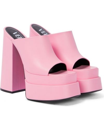 Kožené sandále na platforme Versace ružová