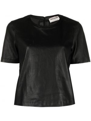 Kožené tričko s okrúhlym výstrihom Zadig&voltaire čierna