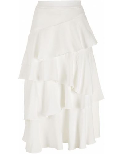 Midi sukně s vysokým pasem na zip s volány Olympiah - bílá