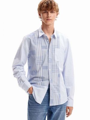 Плетеная хлопковая рубашка с длинным рукавом Desigual синяя