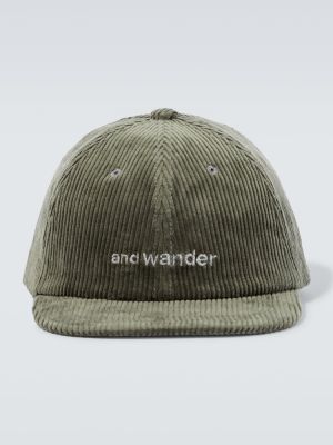 Medvilninis siuvinėtas kepurė su snapeliu kordinis velvetas And Wander žalia