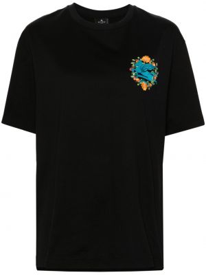 Bavlněné tričko s výšivkou Etro černé