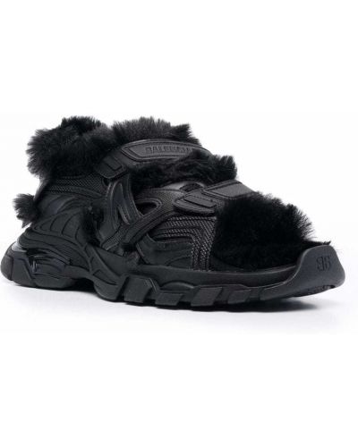 Sandály s kožíškem Balenciaga černé