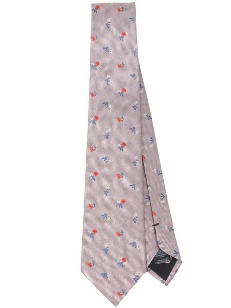 Jedwabny krawat w kwiatki Paul Smith różowy