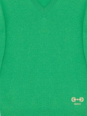 Dzianinowy sweter z dekoltem w serek Gucci zielony