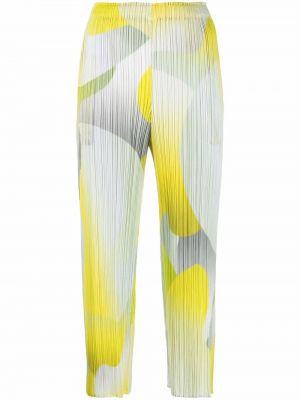 Pantalones con estampado con estampado abstracto plisados Pleats Please Issey Miyake amarillo