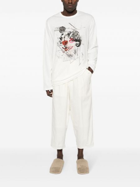 Raštuotas medvilninis marškinėliai Yohji Yamamoto balta