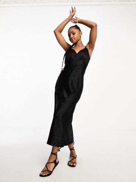 Жаккард атласное длинное платье New Look черное