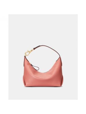 Bolsa de hombro de cuero con cremallera Lauren Ralph Lauren rosa
