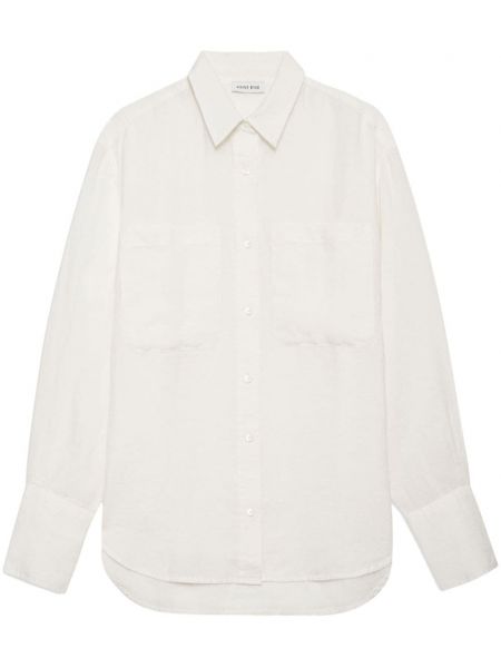 Λινό μακρύ πουκάμισο Anine Bing λευκό