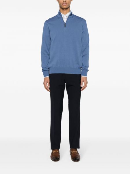 Kokvilnas džemperis ar rāvējslēdzēju Canali zils
