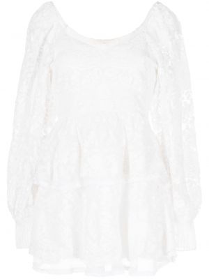 Hedvábné mini šaty s knoflíky z nylonu Loveshackfancy - bílá