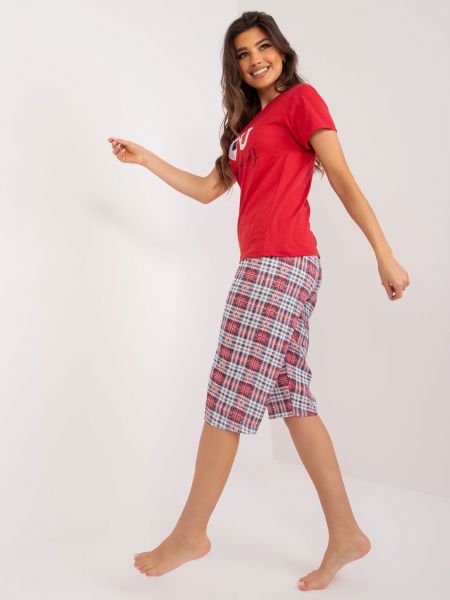Pidžama s natpisom Fashionhunters crvena